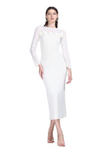 Crew-neck Long Sleeve 3D Floral Lettuce Edge Solid Knitted Midi Dress