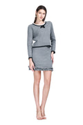 Round Neck Velvet Bow Dot Pattern Top & Ruffled Hem Mini Skirt 2Pics Set