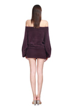 Off-the-shoulder Long Sleeve Fuzzy Sparkle Solid Knitted Mini Dress