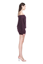 Off-the-shoulder Long Sleeve Fuzzy Sparkle Solid Knitted Mini Dress