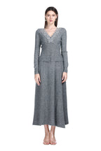 V-neck Lace Trim Long Sleeve Vertical Rib Solid Knitted Cardigan