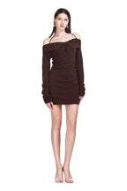 Off-shoulder Spaghetti Foldover Collar Lace-up Knitted Mini Dress