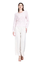 Round Neck Long Sleeve 3D Satin Bow Solid Pullover Knitted Top