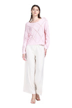 Boat Neck Long Sleeve Diamond Hollow-out Solid Pullover Knitted Top