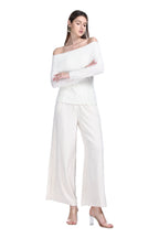 Fold-down Off-shoulder Long Sleeve Solid Knitted Top