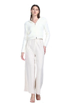 V-neck Long Sleeve Full Metal Zipper Attached Hood Knitted Cardigan