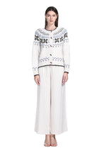 Crew Neck Long Sleeve Fair Isle Jacquard Wooden Buttons Knitted Cardigan