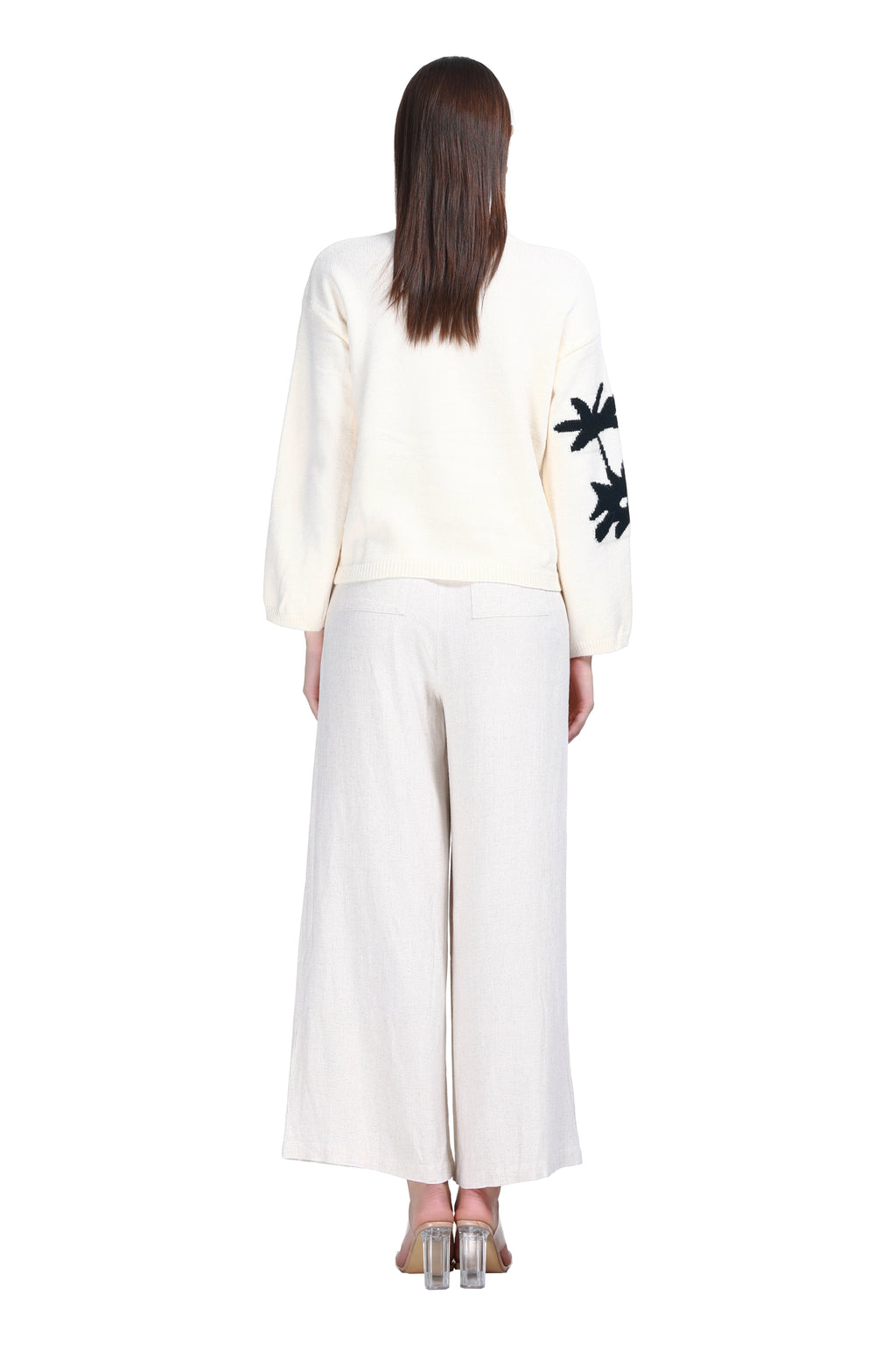 Crew Neck Long Sleeve Irregular Pattern Drop Shoulder Knitted Top