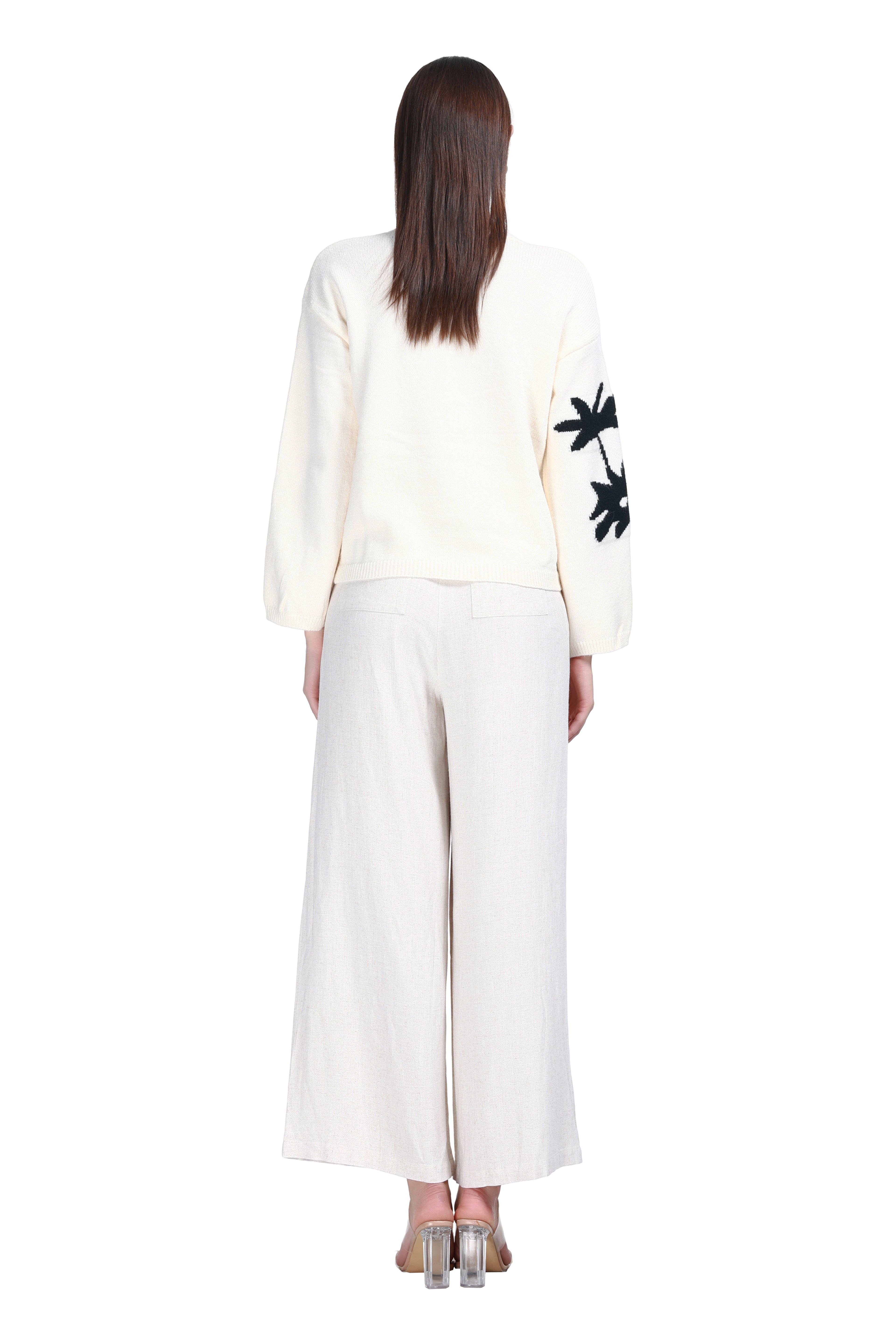 Crew Neck Long Sleeve Irregular Pattern Drop Shoulder Knitted Top