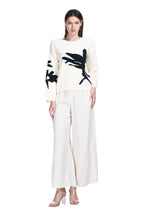 Crew Neck Long Sleeve Irregular Pattern Drop Shoulder Knitted Top