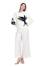 Crew Neck Long Sleeve Irregular Pattern Drop Shoulder Knitted Top