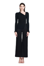 Asymmetric Fold Collar Frayed Edges Off-center Placket Knitted Cardigan