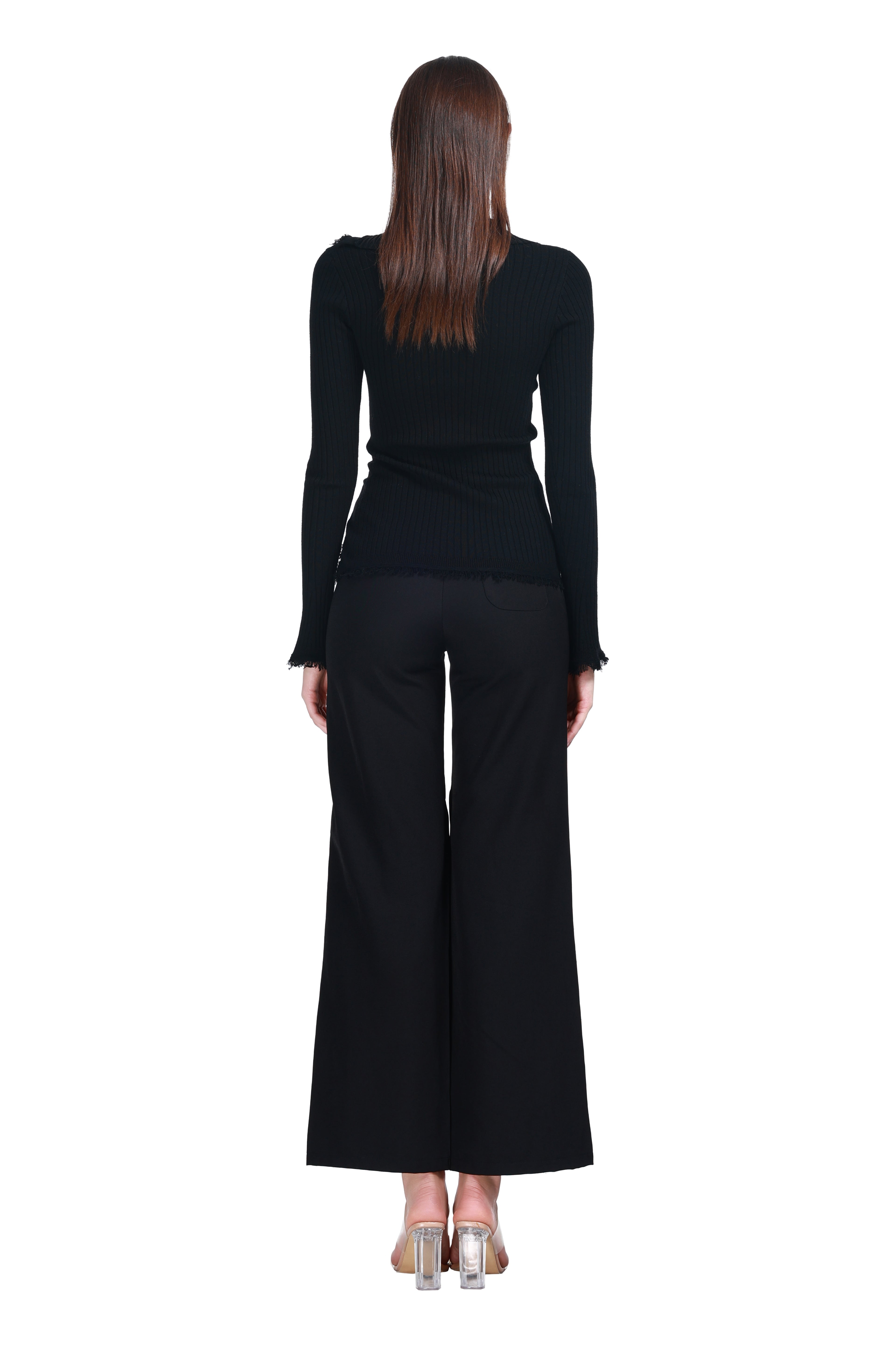 Asymmetric Fold Collar Frayed Edges Off-center Placket Knitted Cardigan