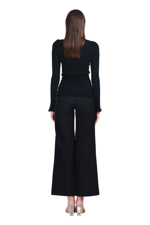 Asymmetric Fold Collar Frayed Edges Off-center Placket Knitted Cardigan