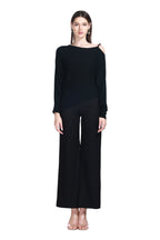 Asymmetric Neckline Long Sleeve Curved Asymmetric Hem Solid Knitted Top