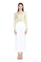 V-neck Ruffled Trim Long Sleeves Buttons Placket Knitted Cropped Cardigan