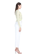 V-neck Ruffled Trim Long Sleeves Buttons Placket Knitted Cropped Cardigan