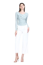 Surplice Wrap V-neck Lace Trim Long Sleeves Vertical Rib-Knit Knitted Top