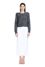 Crew Neck Long Sleeve 3D Bow Button Placket Solid Knitted Cardigan