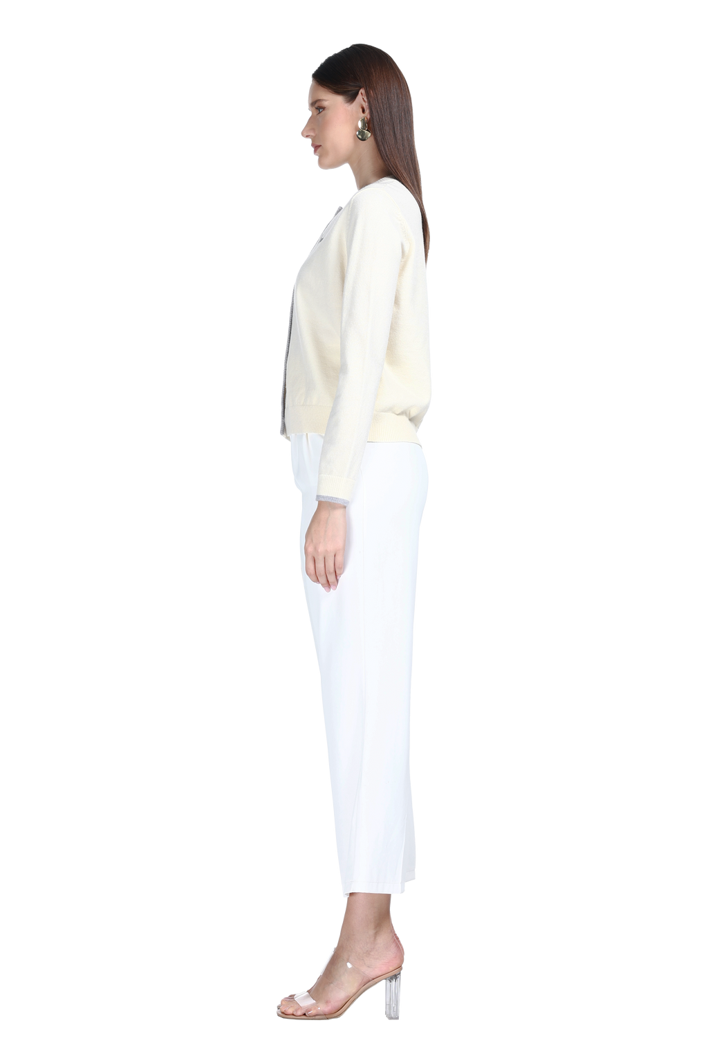 Crew Neck Long Sleeve Dachshund Embroidery Buttons Solid Knitted Cardigan