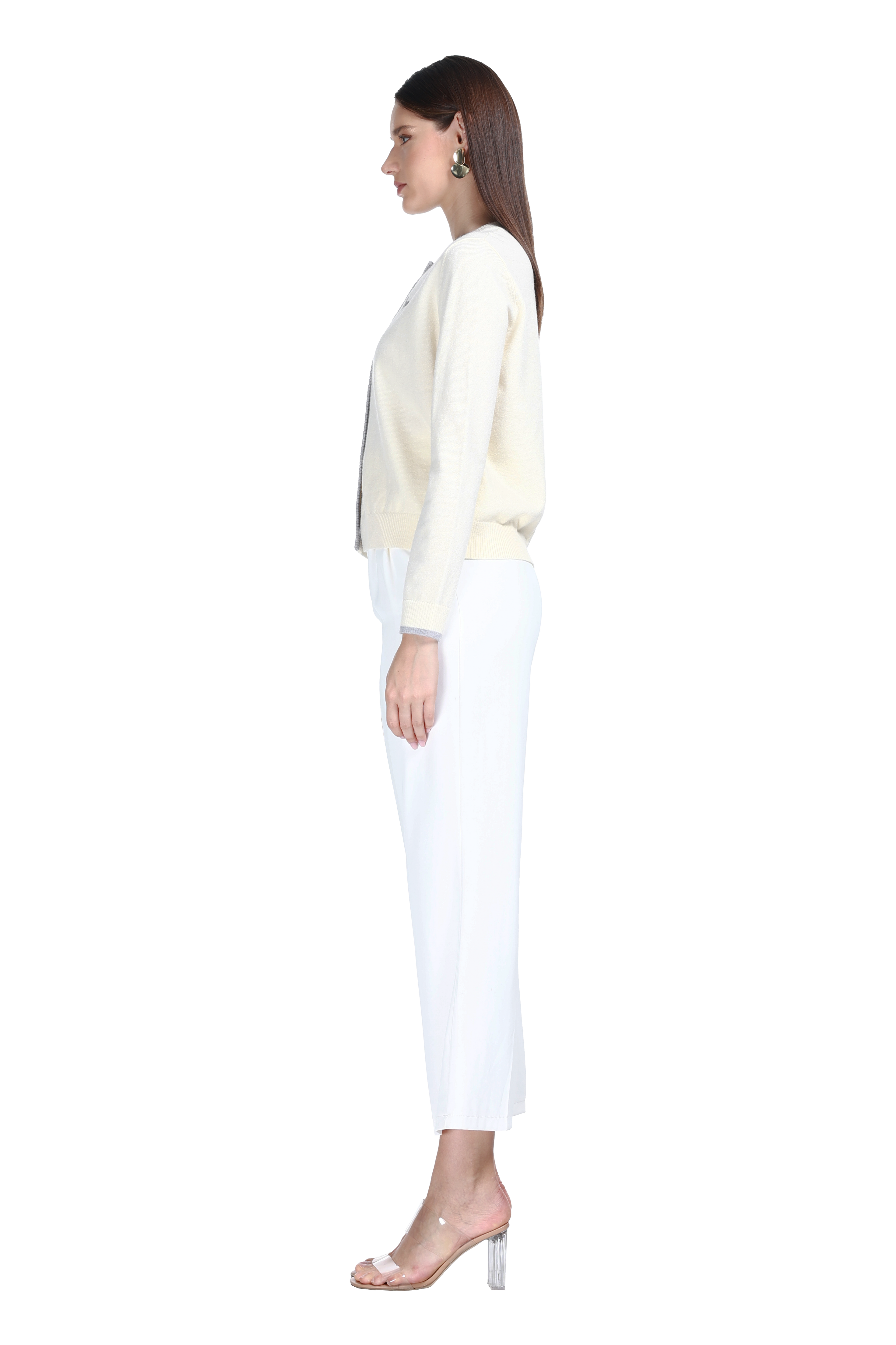 Crew Neck Long Sleeve Dachshund Embroidery Buttons Solid Knitted Cardigan