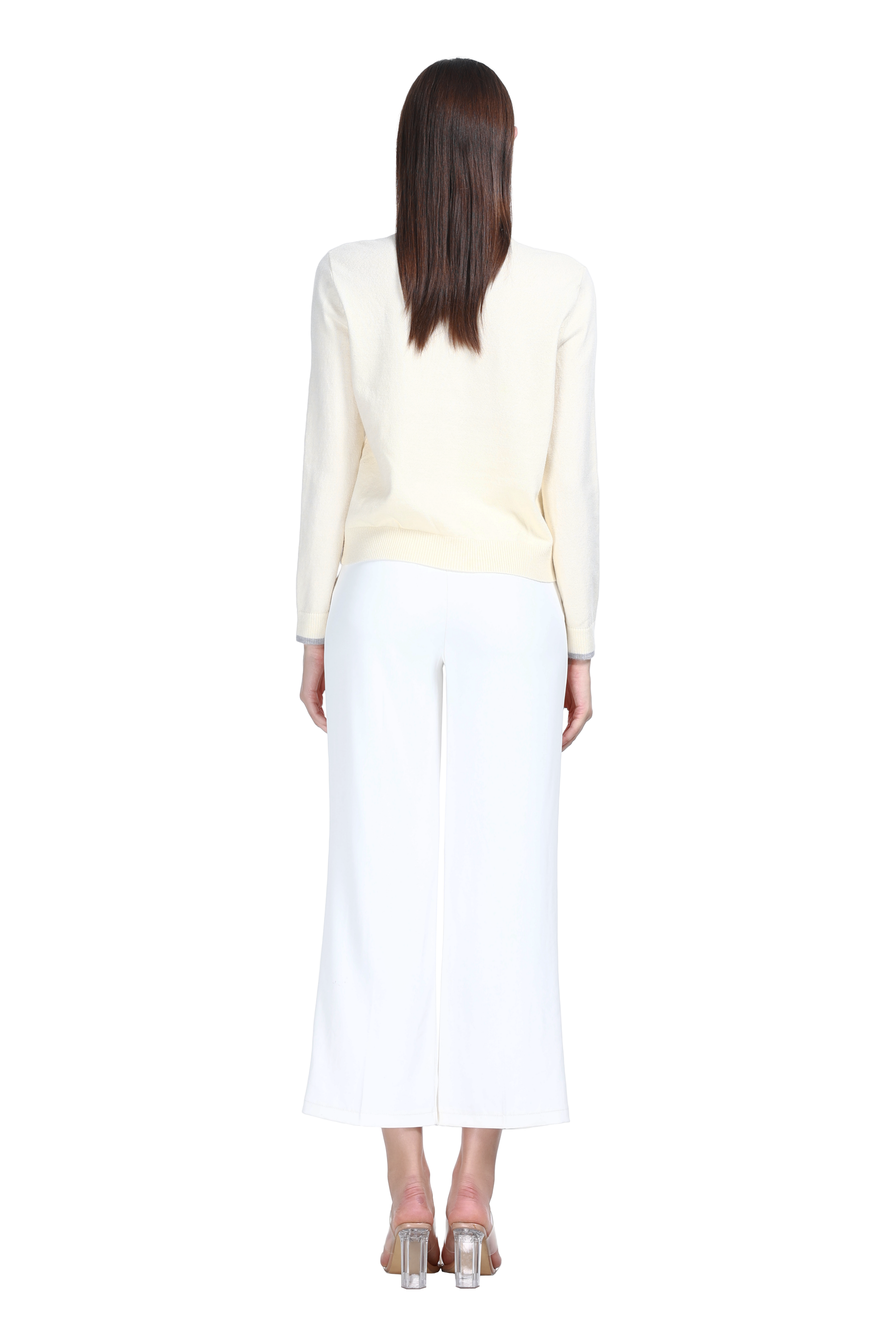 Crew Neck Long Sleeve Dachshund Embroidery Buttons Solid Knitted Cardigan