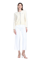 Crew Neck Long Sleeve Dachshund Embroidery Buttons Solid Knitted Cardigan