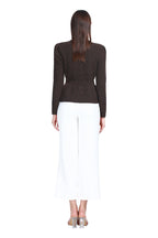 Crew Neck Long Sleeve Ruffled Hem Heathered Rib Texture Knitted Top