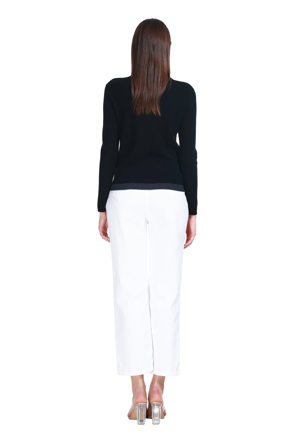 Polo Neck Contrast Trim Long Sleeves Button Front Placket Knitted Top