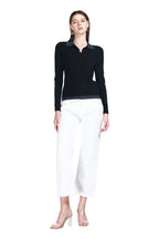 Polo Neck Contrast Trim Long Sleeves Button Front Placket Knitted Top