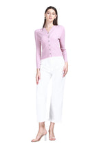 V-neck Long Sleeve Ribbed Fake Two-pieces Solid Knitted Cardigan
