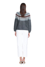 Crew Neck Ribbed Trim Long Sleeve Fair Isle Jacquard Knitted Top