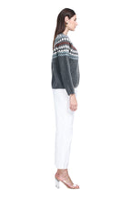 Crew Neck Ribbed Trim Long Sleeve Fair Isle Jacquard Knitted Top