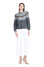 Crew Neck Ribbed Trim Long Sleeve Fair Isle Jacquard Knitted Top