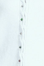 Crew Neck Scalloped Trim Long Sleeves Mixed Button Knitted Cardigan