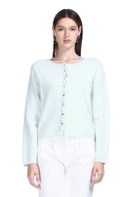 Crew Neck Scalloped Trim Long Sleeves Mixed Button Knitted Cardigan