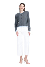 Crew Neck Long Sleeve Contrast Ribbed Trim Faux Layered Knitted Cardigan