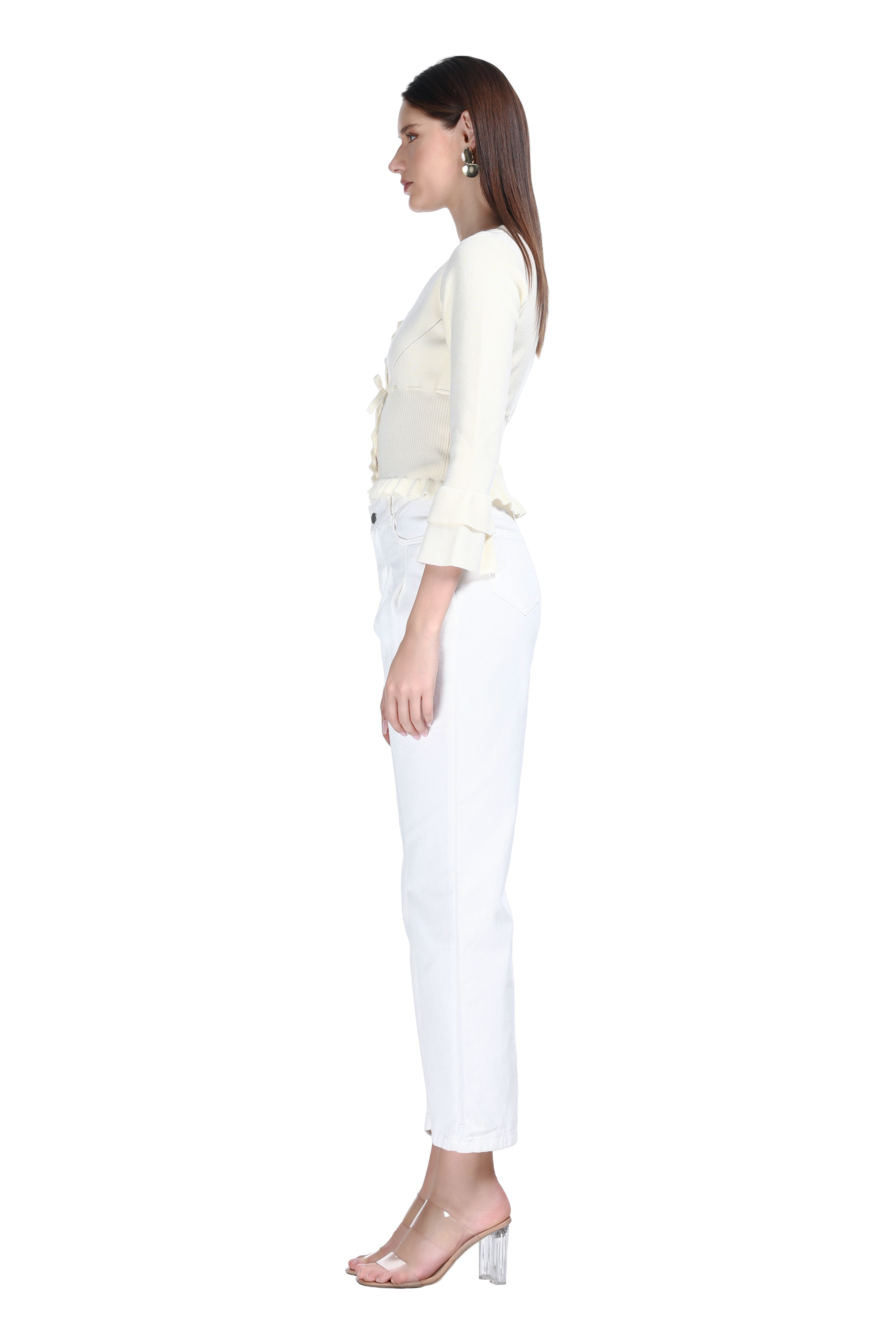 Crew Neck Long Sleeve Fruit Embroidery Buttons Knitted Short Cardigan