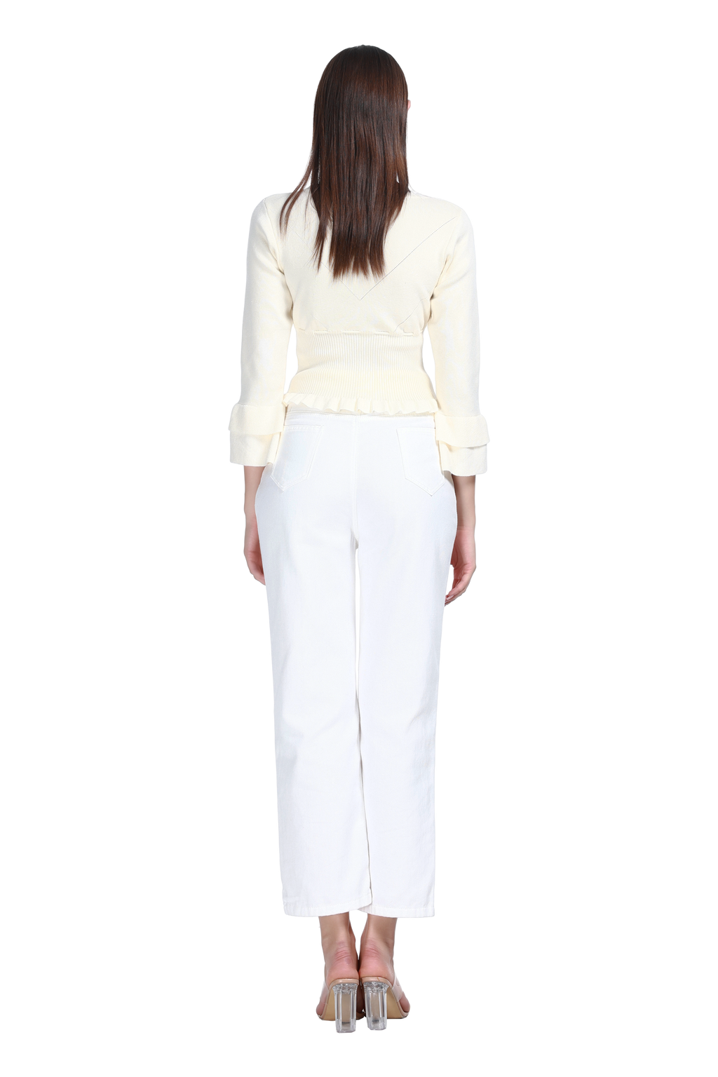 Crew Neck Long Sleeve Fruit Embroidery Buttons Knitted Short Cardigan