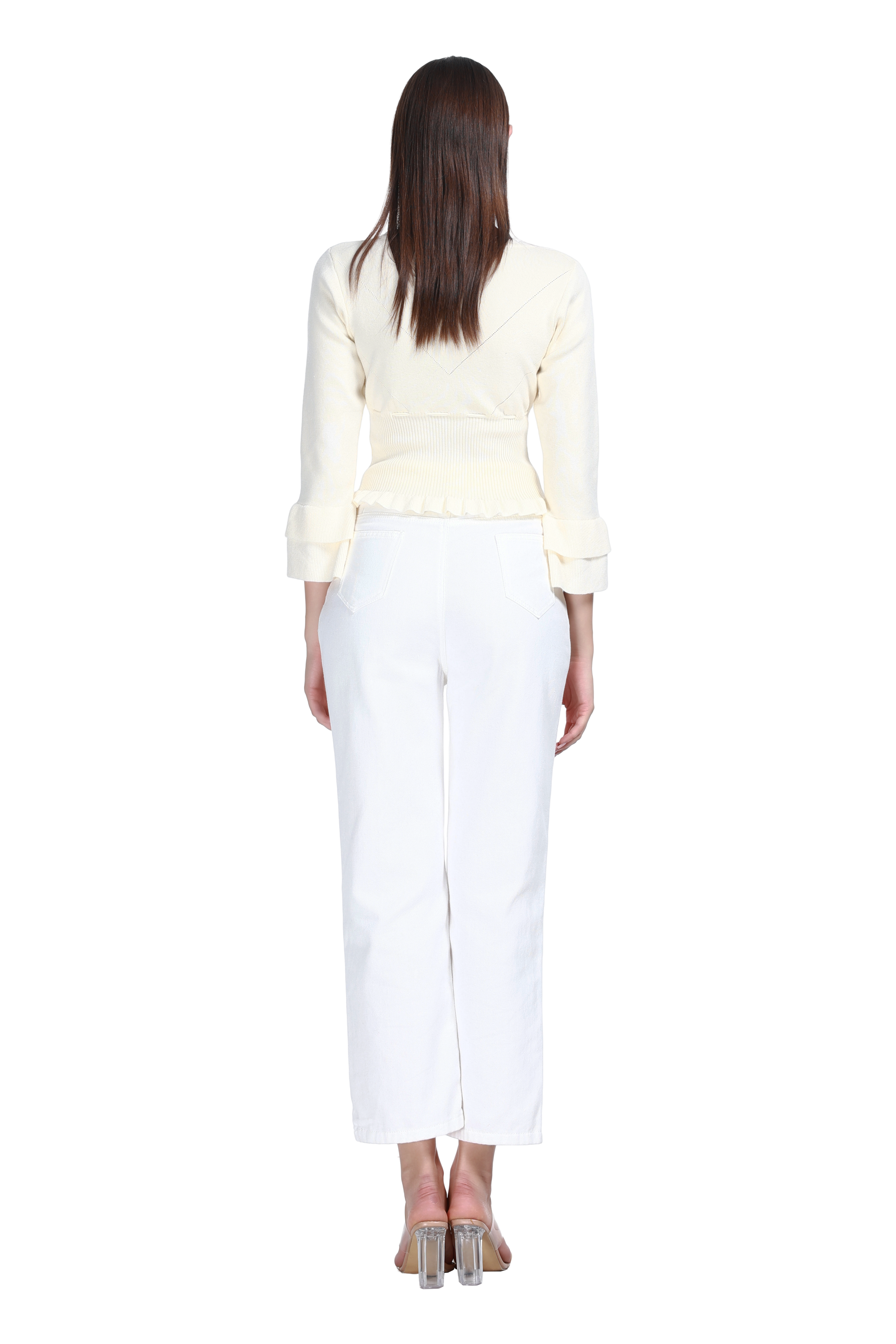 Crew Neck Long Sleeve Fruit Embroidery Buttons Knitted Short Cardigan