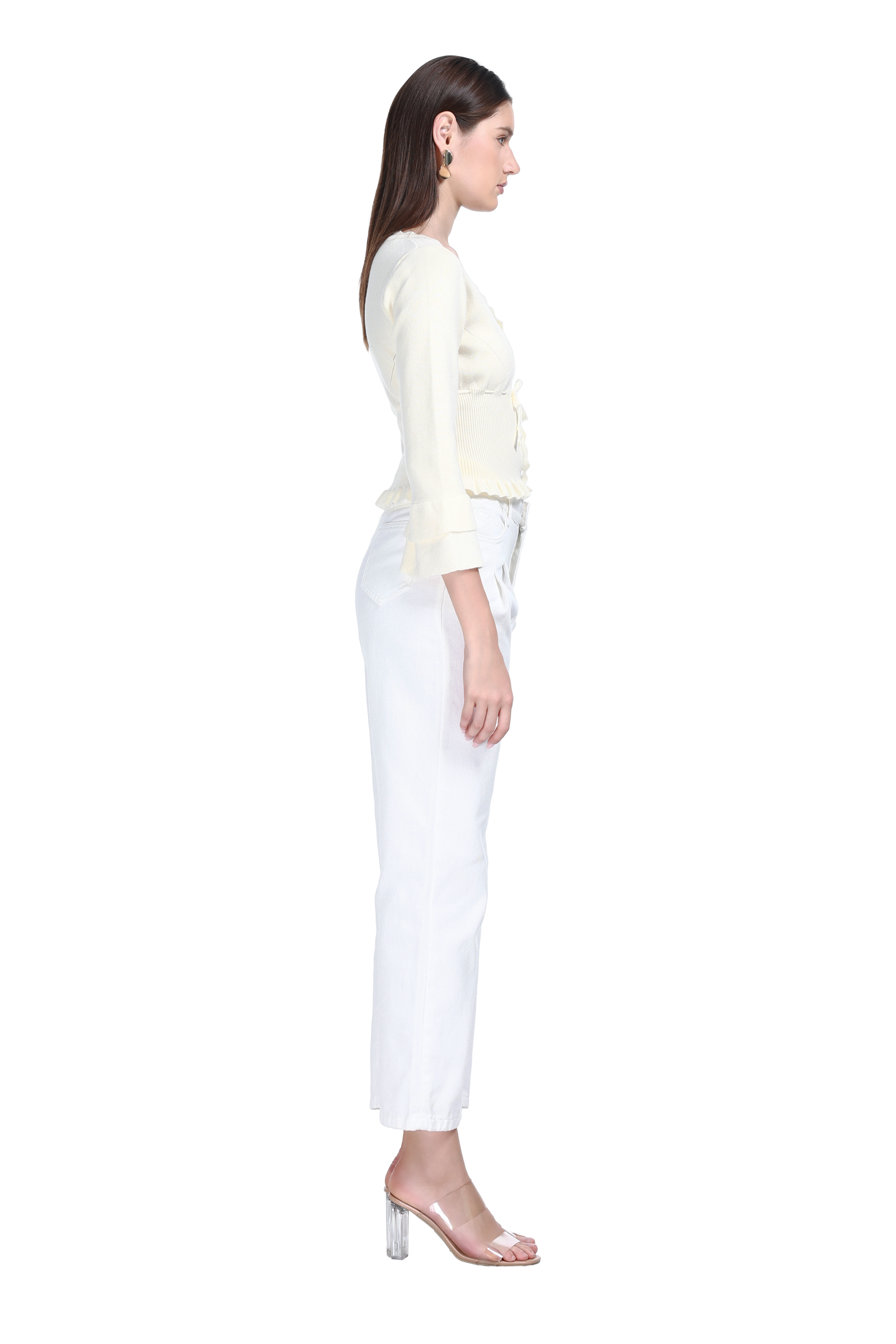 Crew Neck Long Sleeve Fruit Embroidery Buttons Knitted Short Cardigan