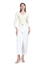 V-neck Long Sleeve Serrated Trim Ruffled Hem Pleated Knitted Cardigan