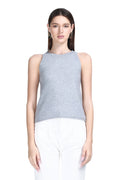 Crew Neck Sleeveless Ribbed Solid Relaxed Fit Knitted Tank Top