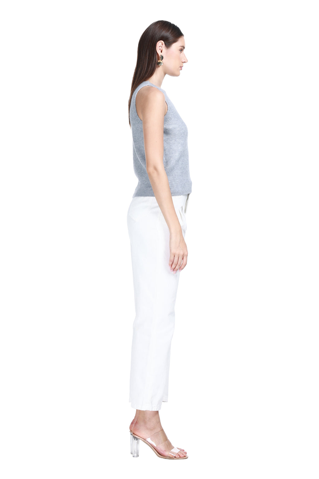 Crew Neck Sleeveless Ribbed Solid Relaxed Fit Knitted Tank Top