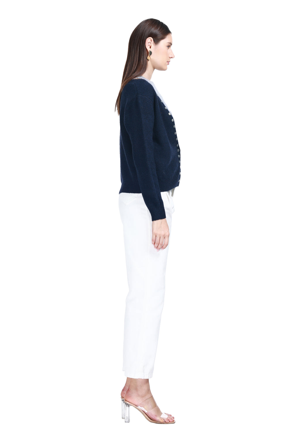 Deep V-neck Long Sleeves Buttons Placket Solid Knitted Cardigan