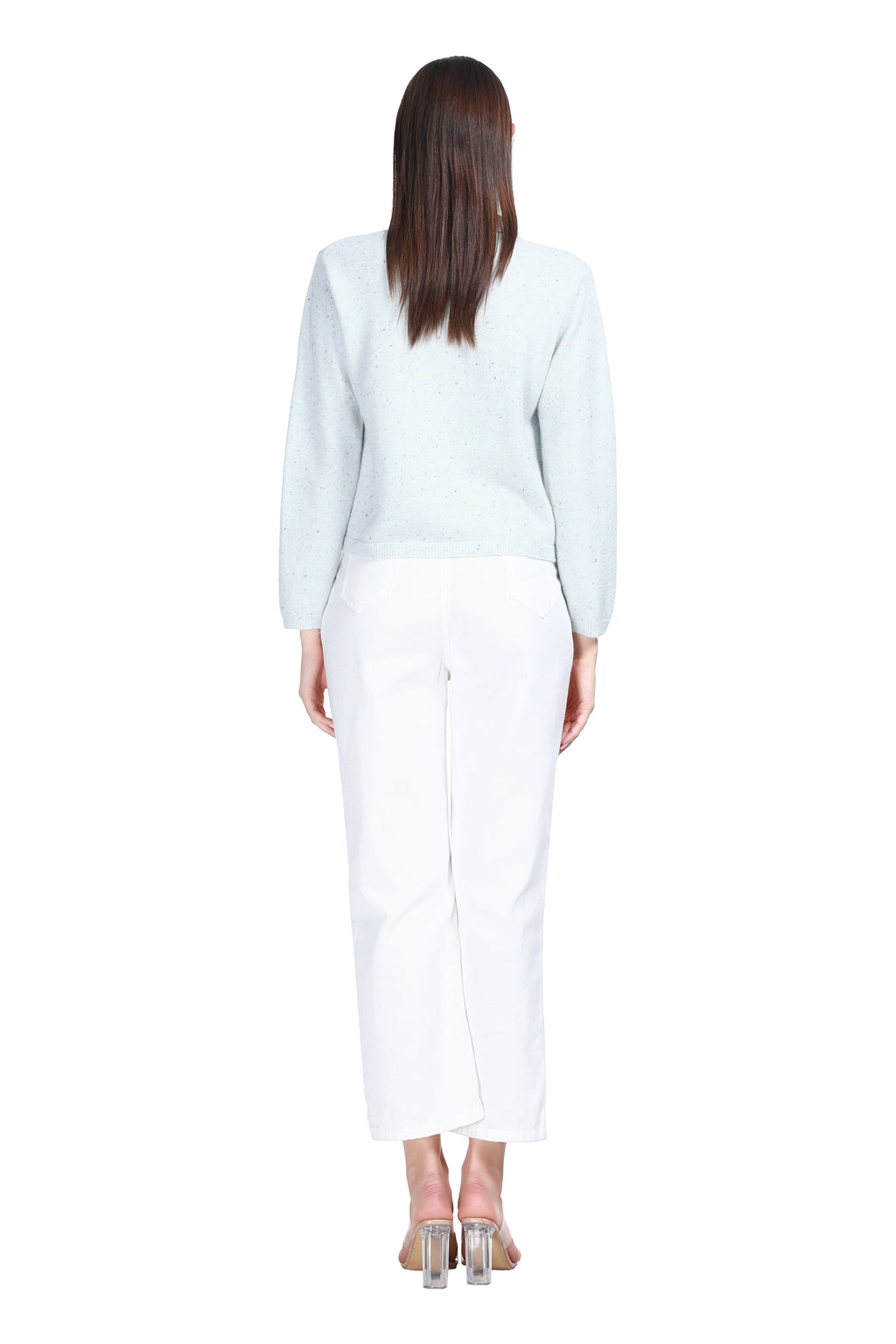 Peter Pan Collar Long Sleeves Tonal Buttons Speckled Texture Knitted Cardigan