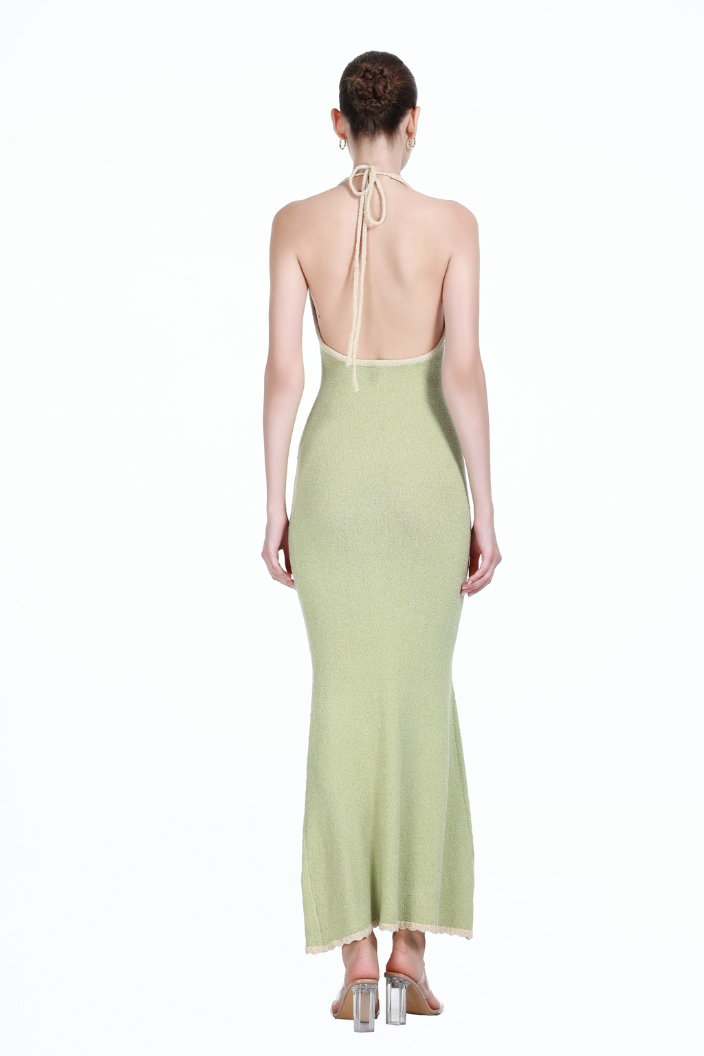 Lace-up V-neck Contrast Trim Sleeveless Backless Mermaid Knitted Maxi Dress