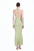 Lace-up V-neck Contrast Trim Sleeveless Backless Mermaid Knitted Maxi Dress