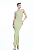 Lace-up V-neck Contrast Trim Sleeveless Backless Mermaid Knitted Maxi Dress