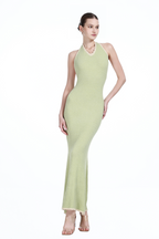 Lace-up V-neck Contrast Trim Sleeveless Backless Mermaid Knitted Maxi Dress